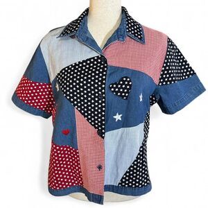 Tantrums 90s Cotton Western Americana Patchwork Button-Up